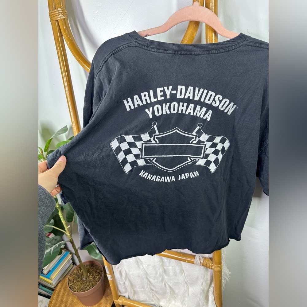 Harley Davidson Black Cropped T Shirt sz XL - Picture 3 of 5